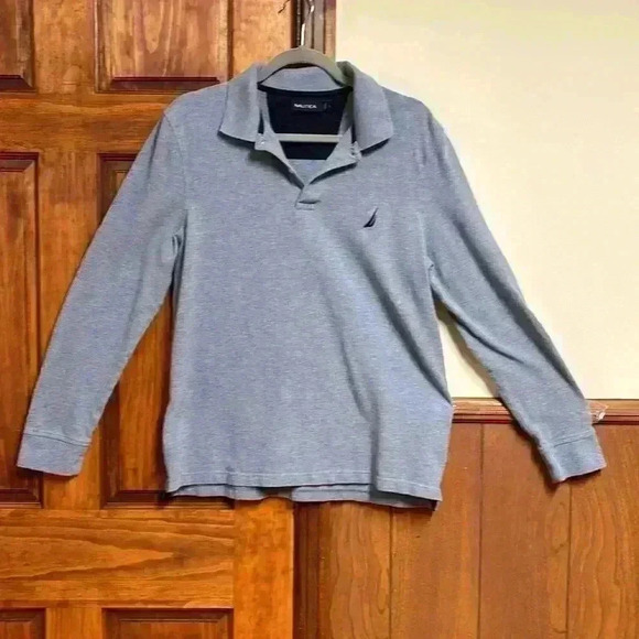 Men's Nautica Long Sleeve Blue/Gray 3 Button Shirt Size L - Picture 13 of 13